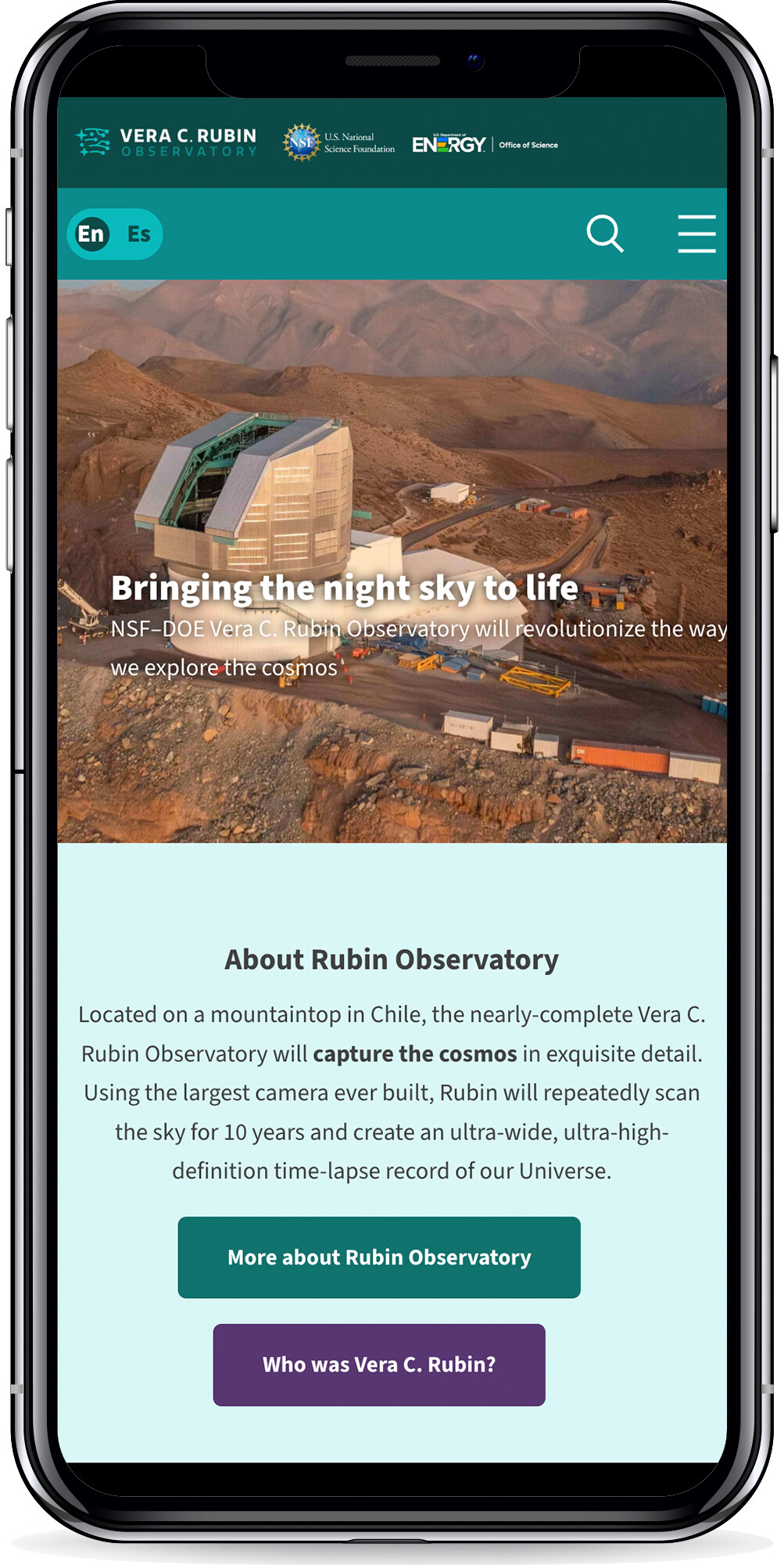 Site visualizado na tela de um celular